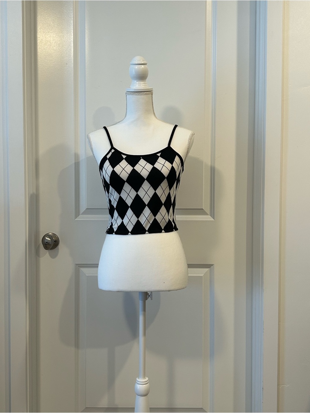 Black & White Argyle Cropped Tank Top